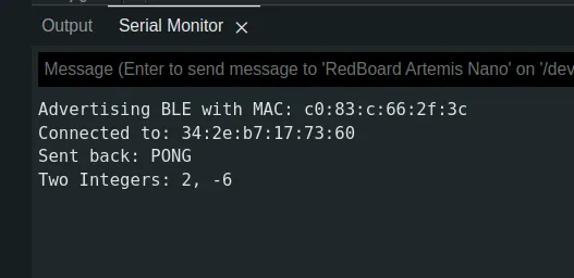 And the accompanying arduino shell output