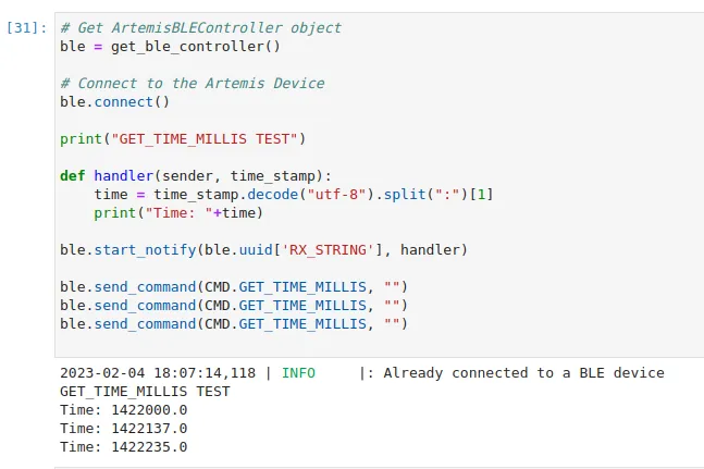 The python code / output for get time