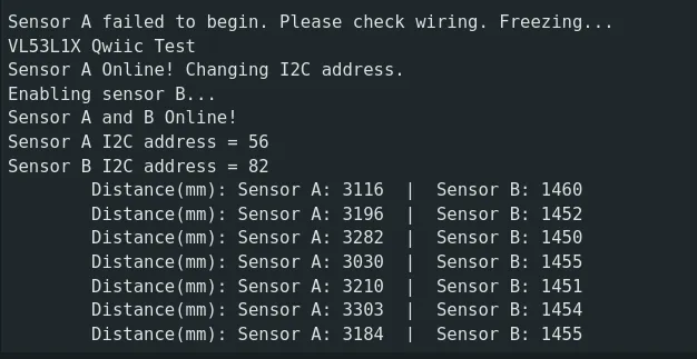 A screenshot of the output from two sensors reading at the same time