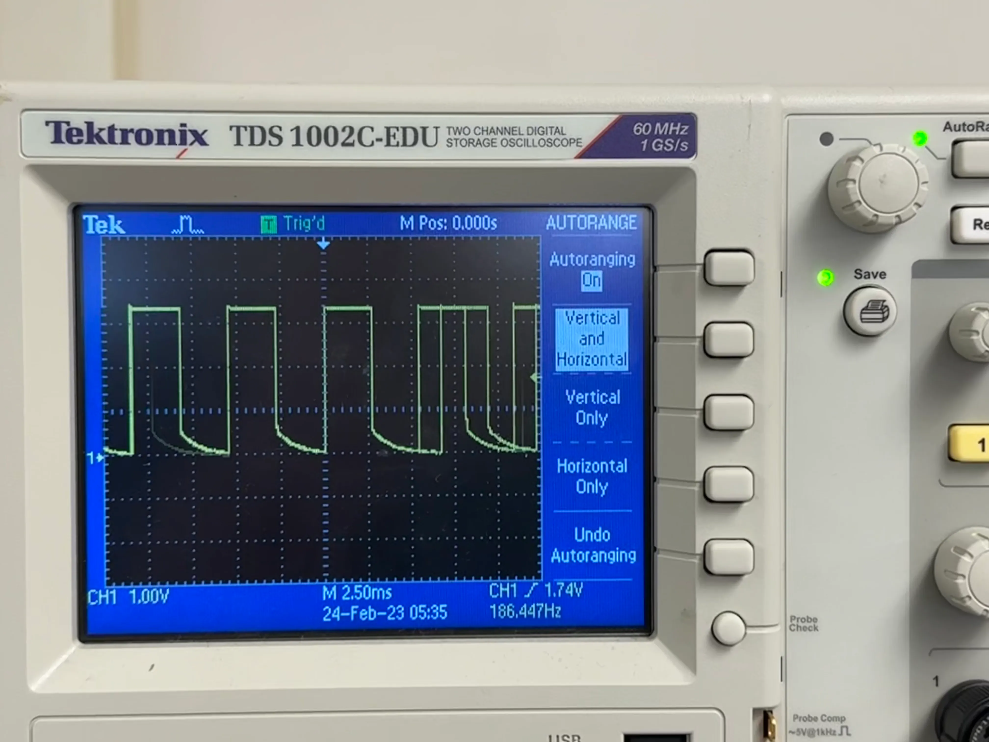 The oscilloscope output